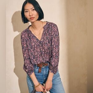 FAHERTY • Portia blouse in Fiona block print - Medium